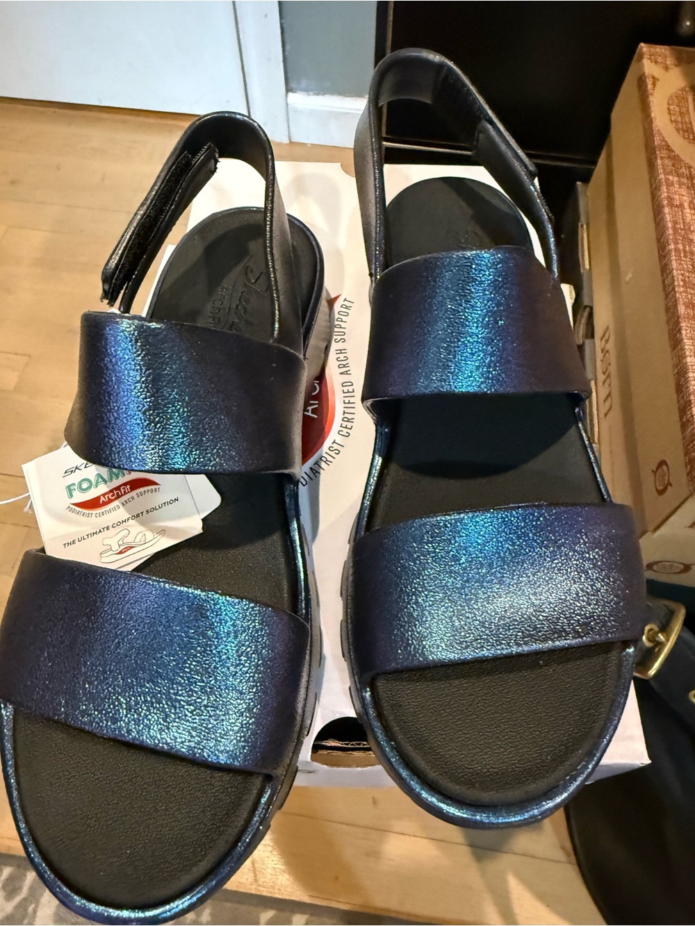 Skechers Women's Shimmery Iridescent Navy-Blue Strap Sandals